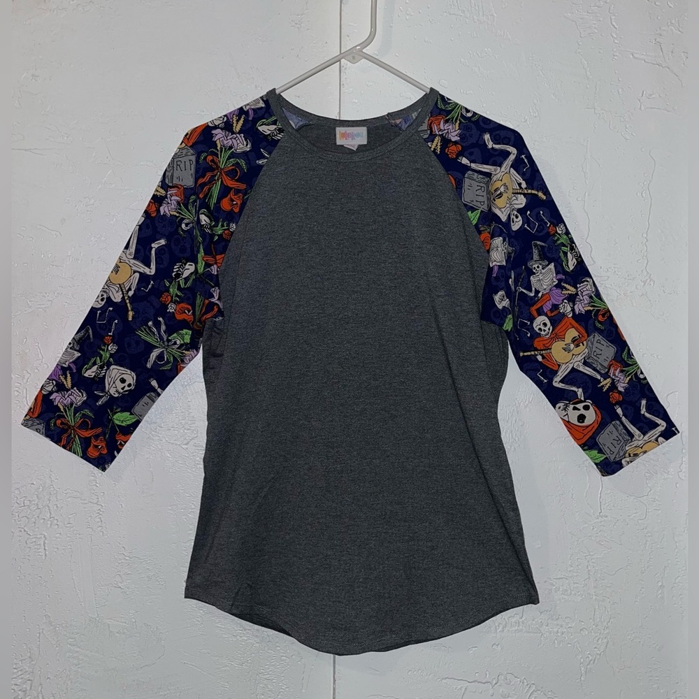 LulaRoe Randy Baseball Tee with Halloween or Day of Dead Themed Print